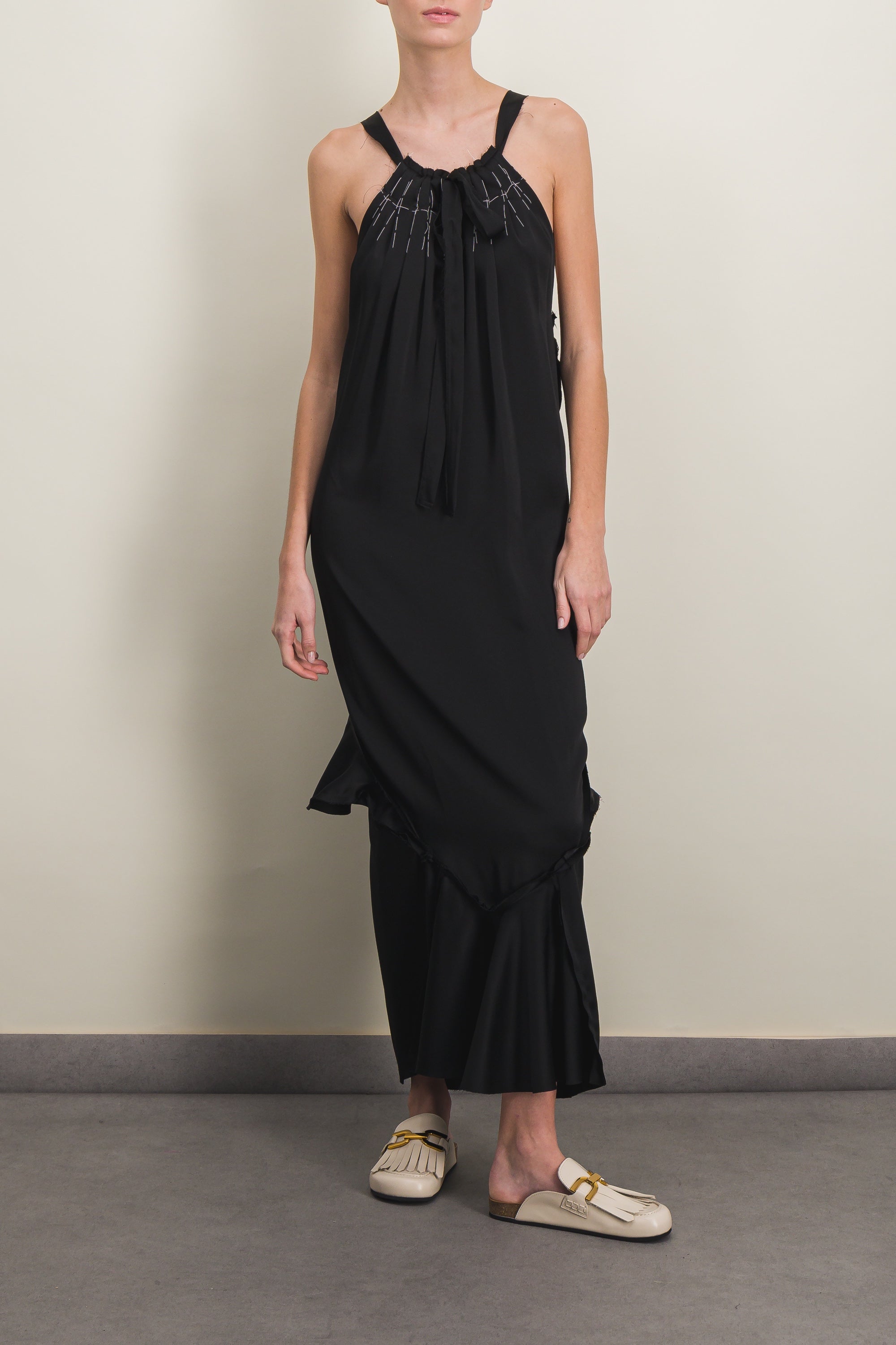 Maison Margiela – Halterneck crêpe satin maxi dress – Renaisa