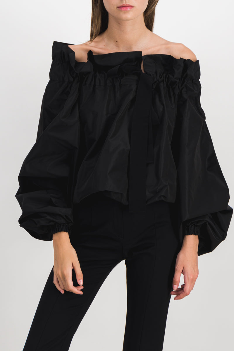 Patou - Black gros grain long-sleeved taffeta blouse