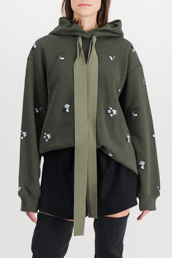 Flower embroidered oversized hoodie