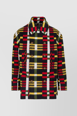 Oversize peacoat with multicoloured stripe pattern