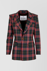 Red check v-neck tailoring blazer