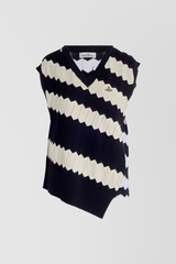 Asymmetric chevron knit sleeveless v-neck vest