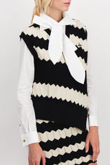 Asymmetric chevron knit sleeveless v-neck vest