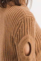 Cut-out sleeve turtleneck sweater