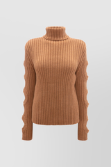 Cut-out sleeve turtleneck sweater