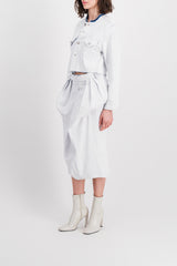 Draped white denim pencil skirt