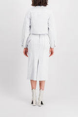 Draped white denim pencil skirt