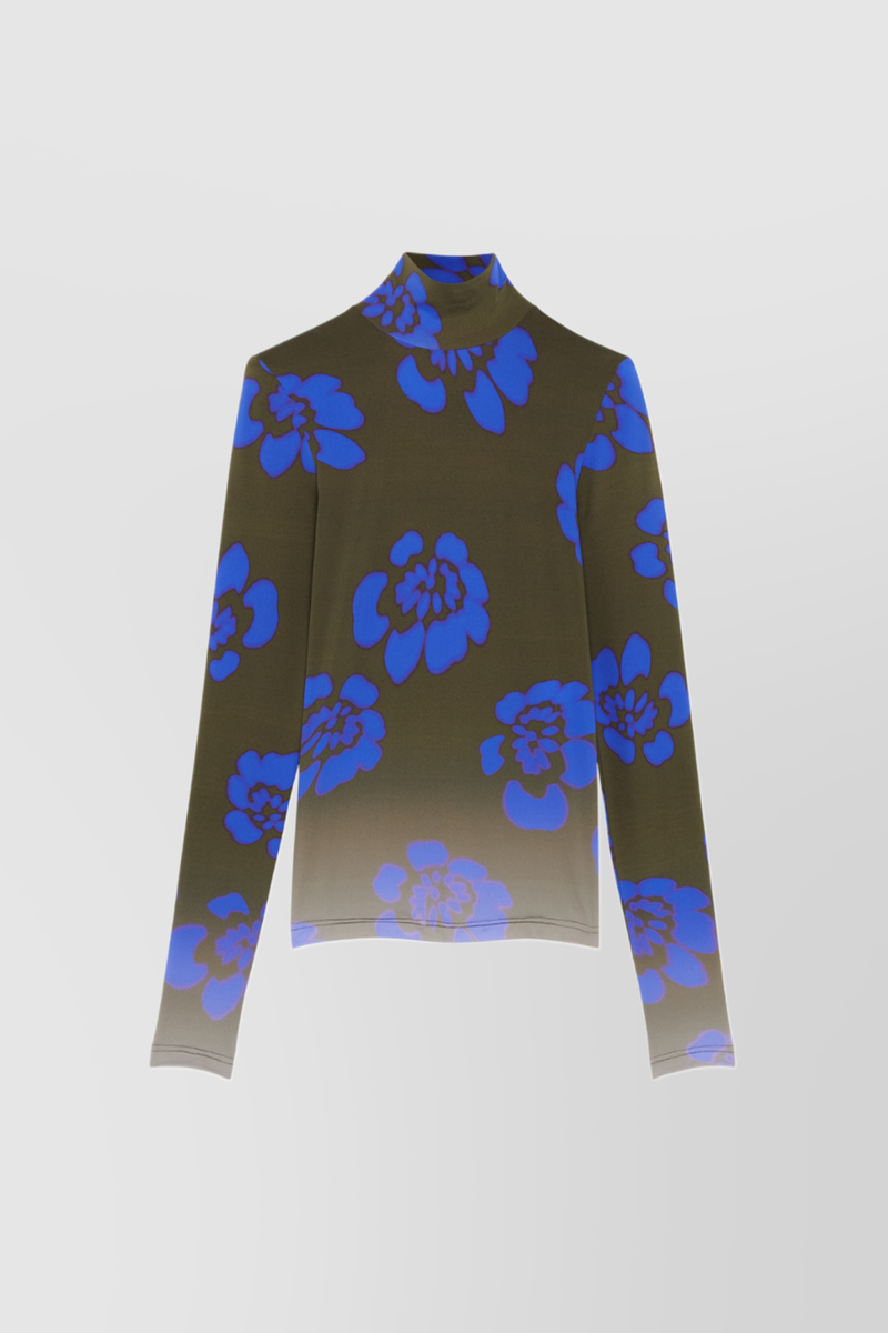Nina Ricci - Second skin jersey top with gradient blue flower prints