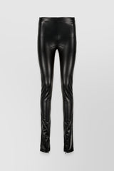 Vegan leather long slim pants with slit