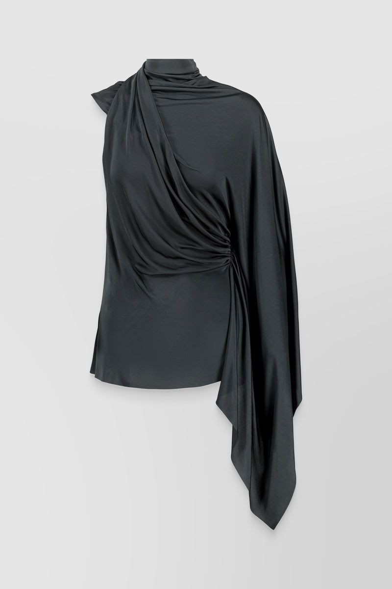 Atlein - One sleeve draped shiny top