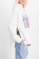 White drawstring hoodie with dragon print