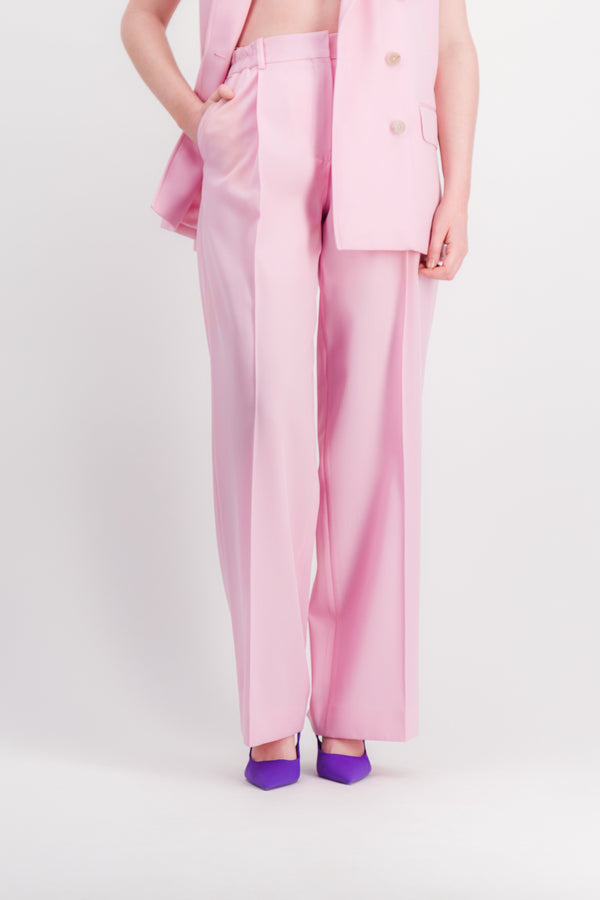 Wool gabardine high-rise wide-leg pants in pink - Nina Ricci
