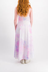 Tie dye printed pleated slip dress