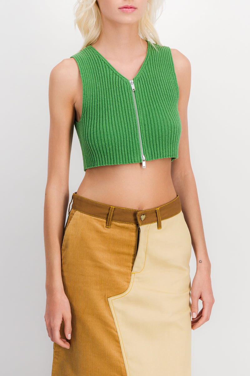 Jil Sander - Knitted v-neck crop top with zipped front