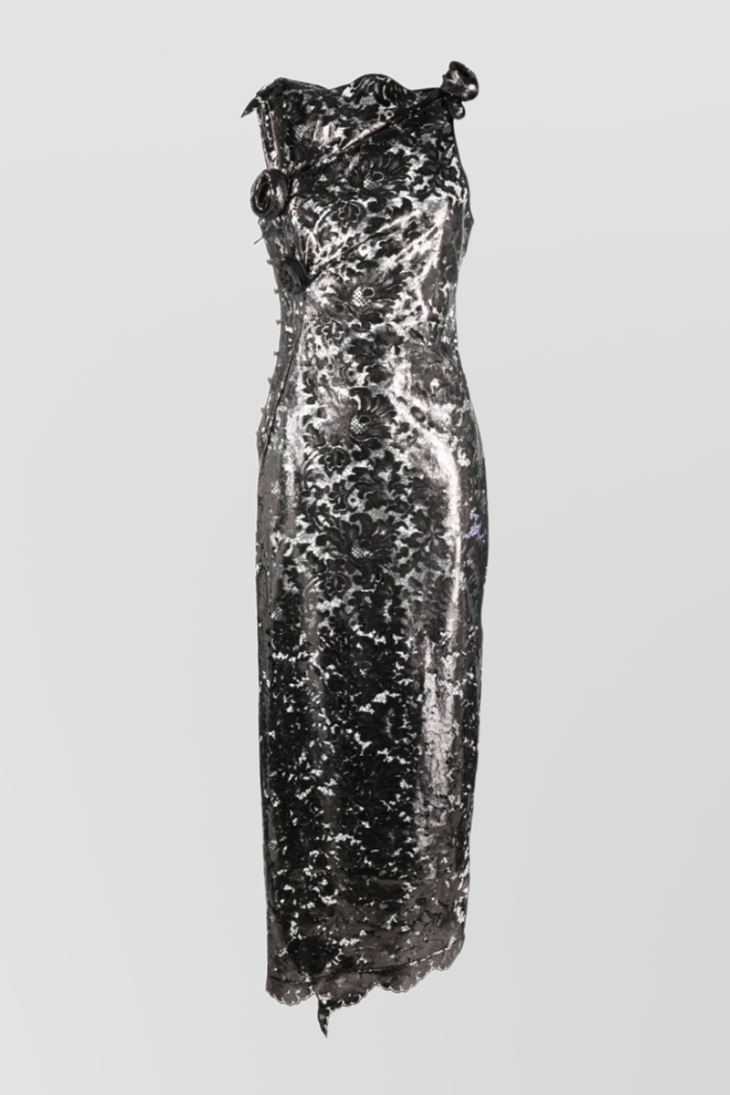Coperni - Asymmetric stretch lace cut-out maxi dress with flower embellishments