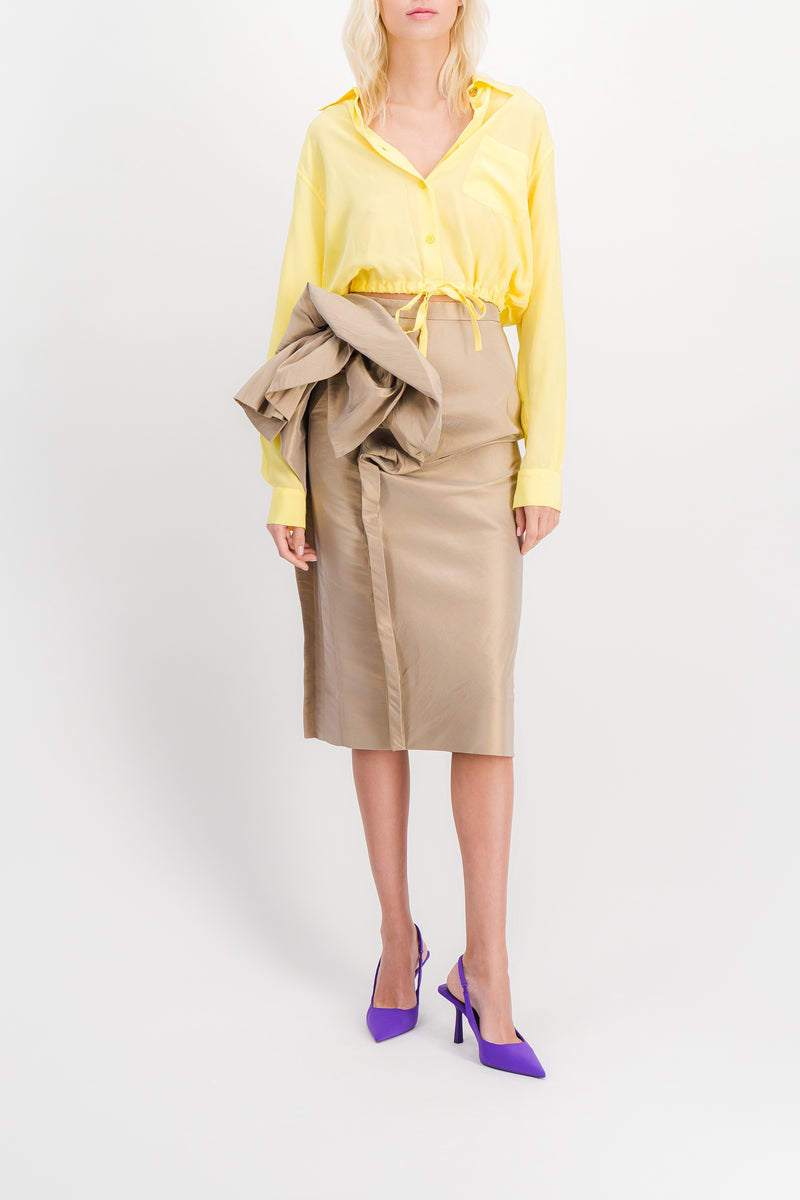 Maison Margiela - Transparent nylon pencil midi skirt with draped flower