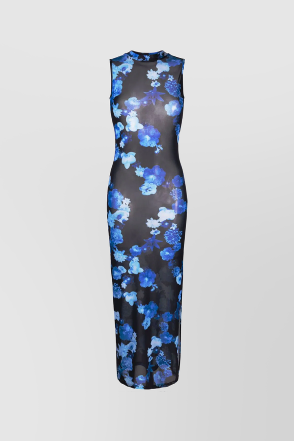 Flower printed mesh maxi dress