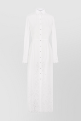 White maxi shirt dress with broderie anglaise