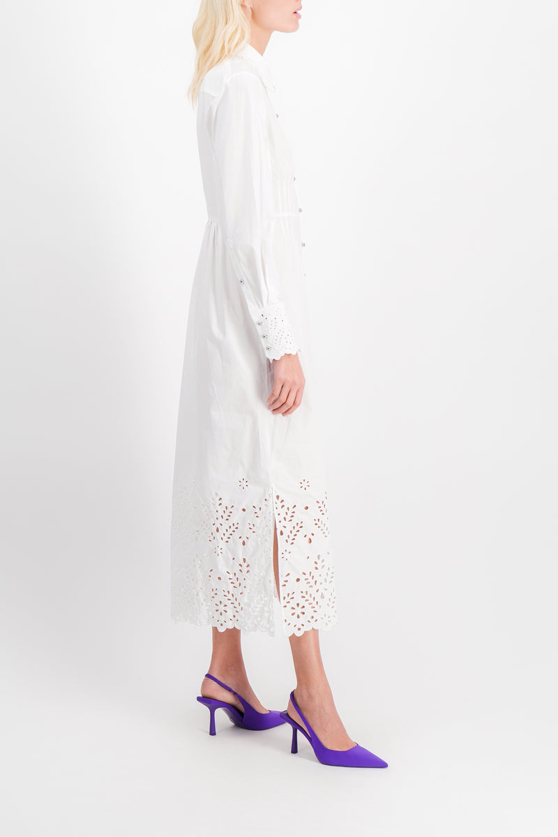Paco Rabanne - White maxi shirt dress with broderie anglaise