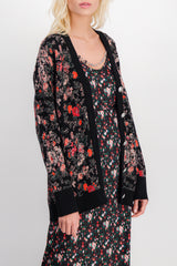 Loose v-neck knit jacquard flower cardigan