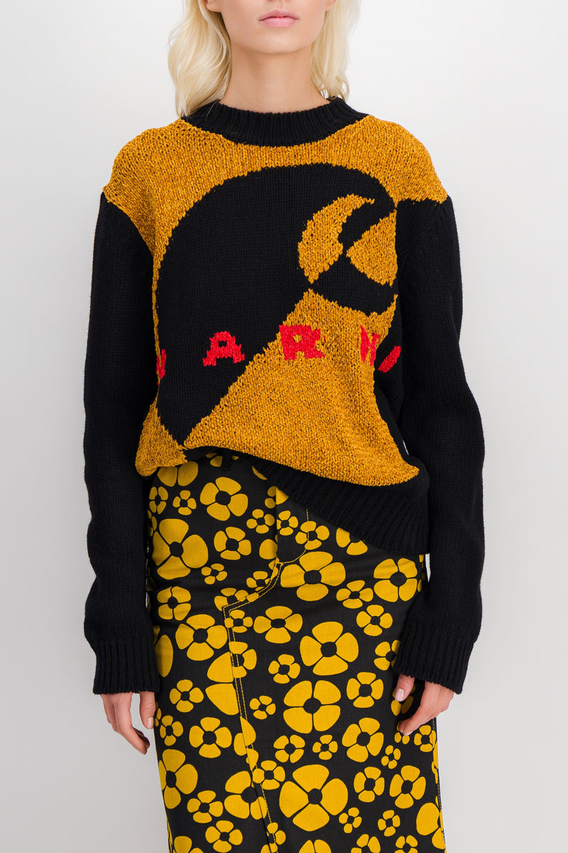 Marni - Round neck wool sweater with Carhartt print