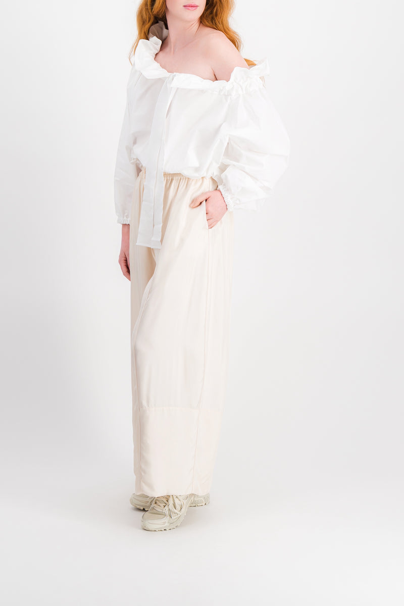 Patou - White gros grain cropped voluminous cotton blouse