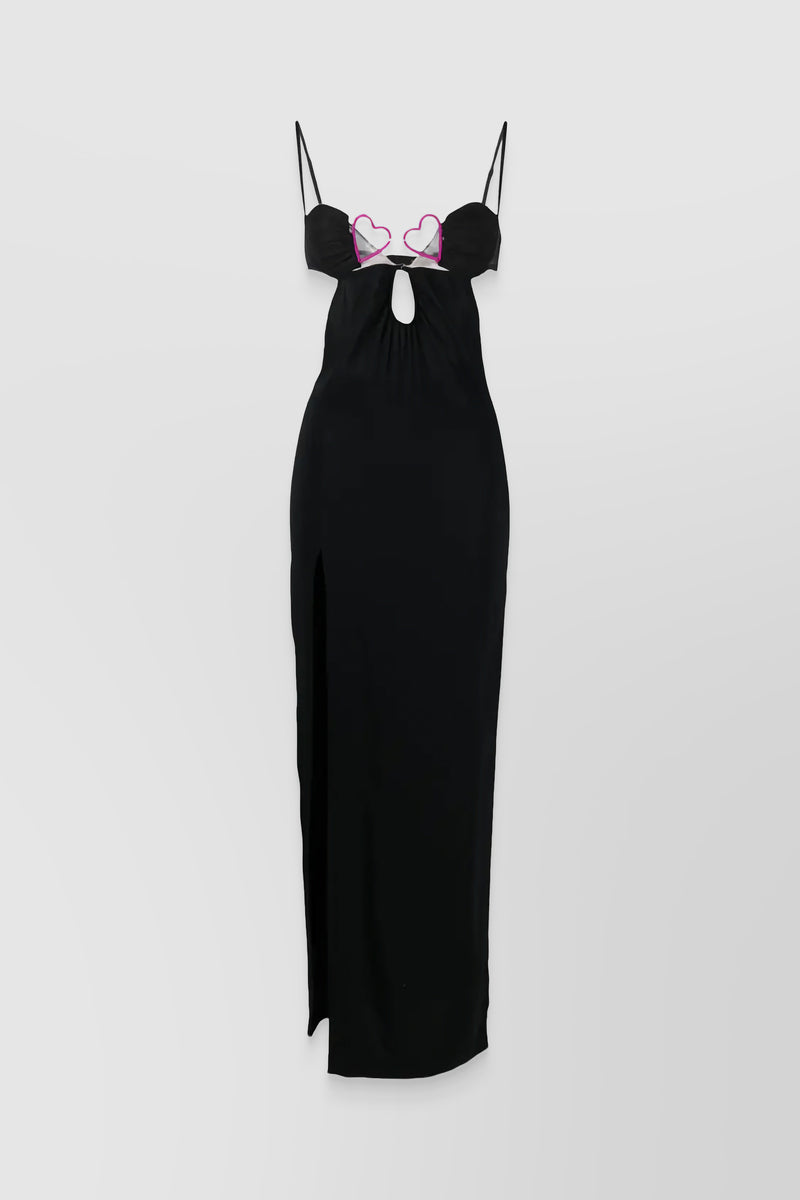 Nensi Dojaka – Heart-padded bra maxi slip dress with side slit