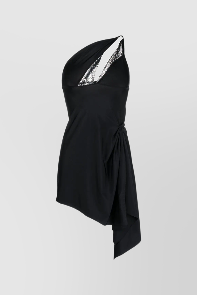 Coperni - Black asymmetric jersey-lace mini dress