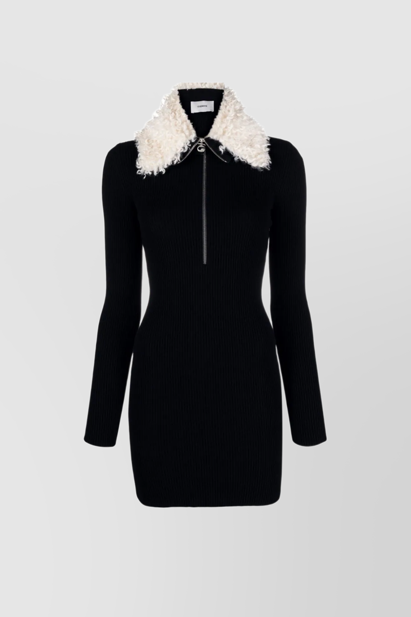 Coperni - Black ripped knitted zip mini dress