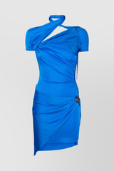 Azur blue draped stretch mini-dress