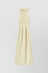 Beige knitted cut-out sleeveless midi dress