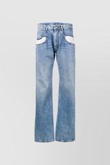 Straight leg 5-pocket denim trousers with cut-out pockets