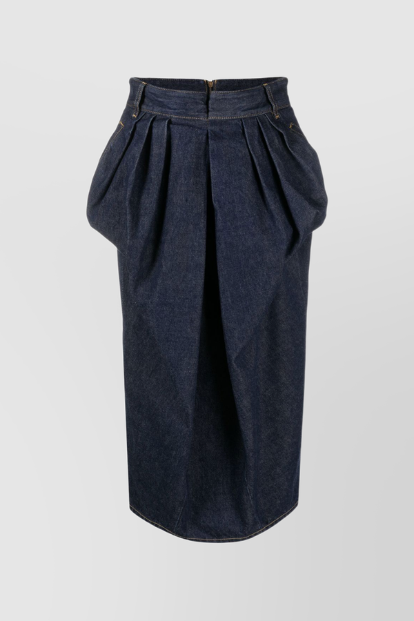 Dark blue denim draped pencil skirt
