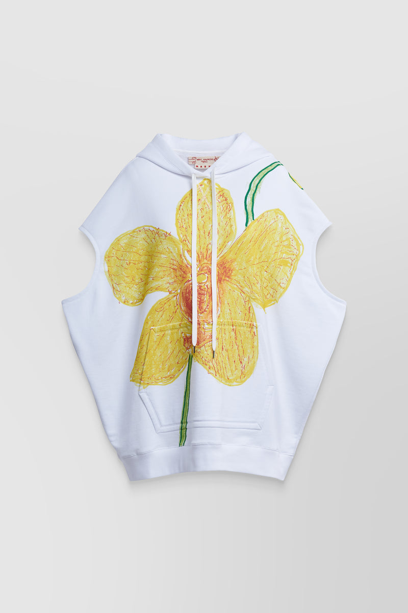 Marni - Long hooded oversized sleeveless sweatshirt with flower print