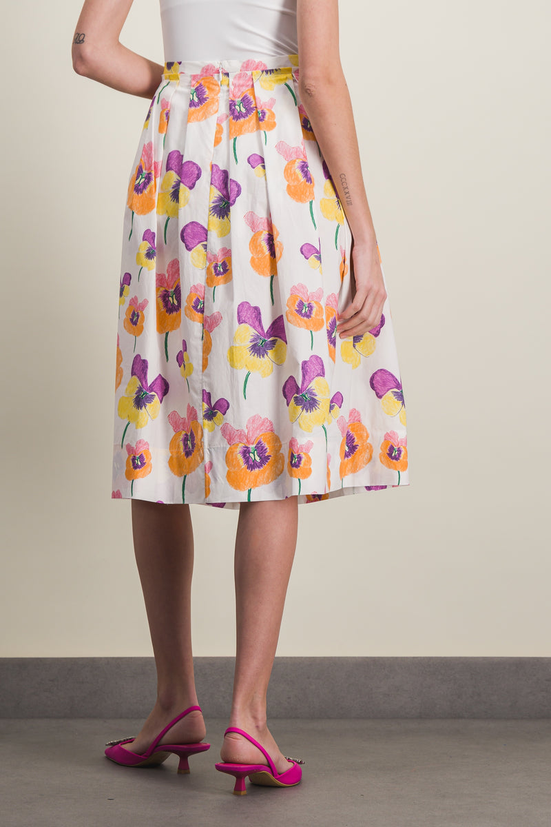 Marni - Pleated cotton midi-skirt with pansies flower print