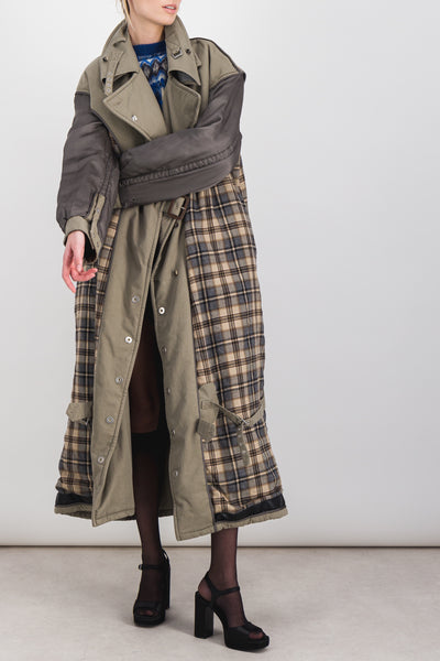 Reversible oversized cotton check trench coat