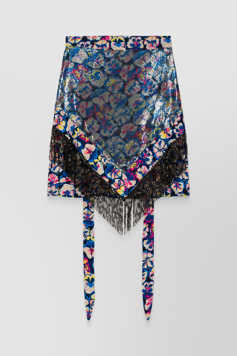 Paco Rabanne - Mix mesh flower printed asymmetric mini skirt