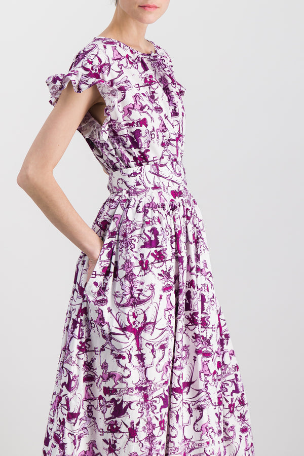 Organic cotton poplin frill volume buttoned maxi dress