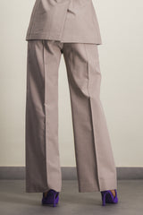 Taupe organic cotton and wool long tailored straight leg pants