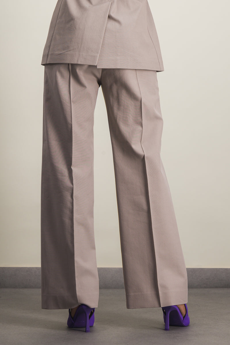 Patou - Taupe organic cotton and wool long tailored straight leg pants