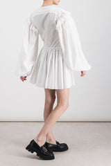 Puff sleeved pleated cotton mini dress