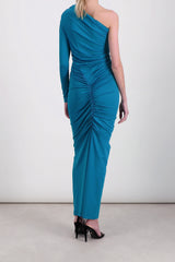 One shoulder draped recycled jersey maxi dress