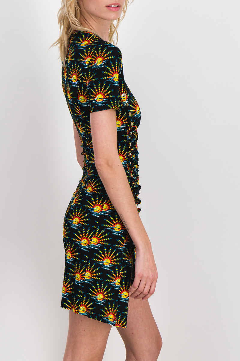 Paco Rabanne - Sunrise printed pleated mini dress