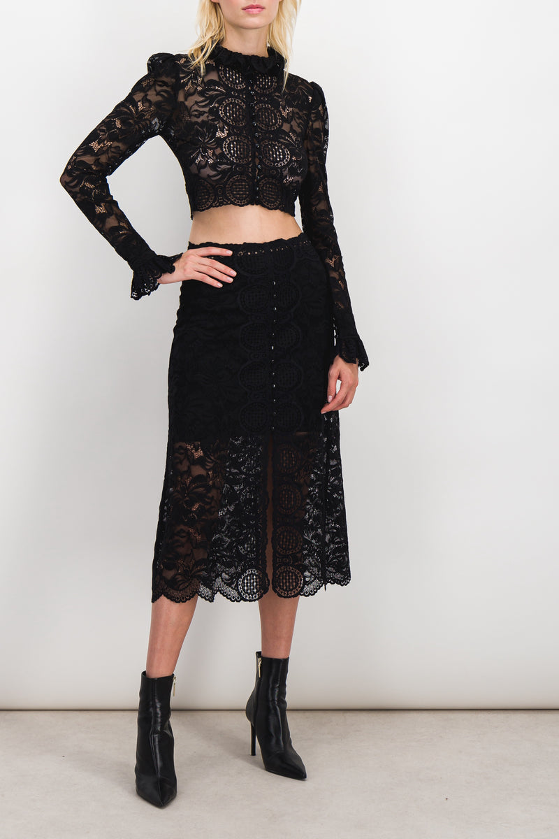 Paco Rabanne - Floral stretch lace midi skirt
