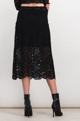 Floral stretch lace midi skirt