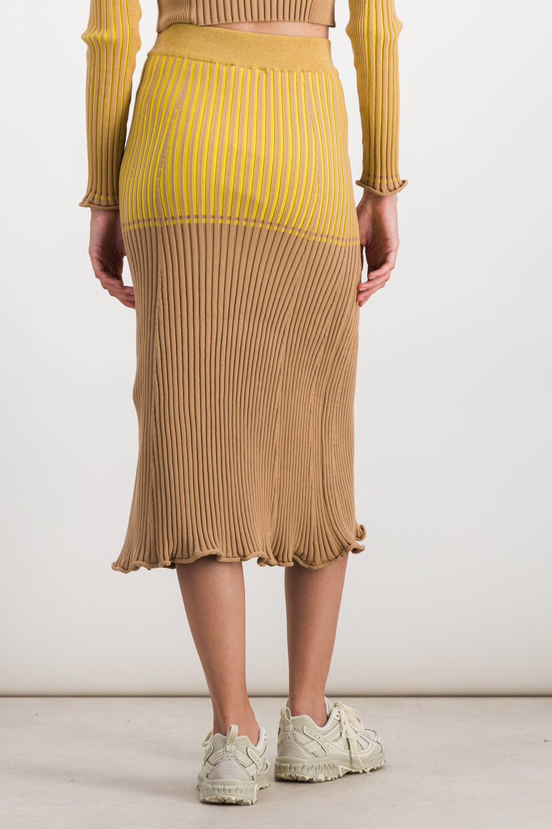 Paco Rabanne - Bicolored ribbed knitted midi skirt