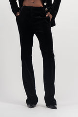 Black velvet straight leg tailoring pants