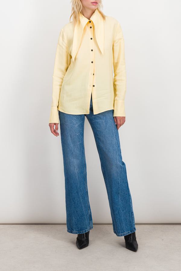 Viscose-silk shirt with large peak collar