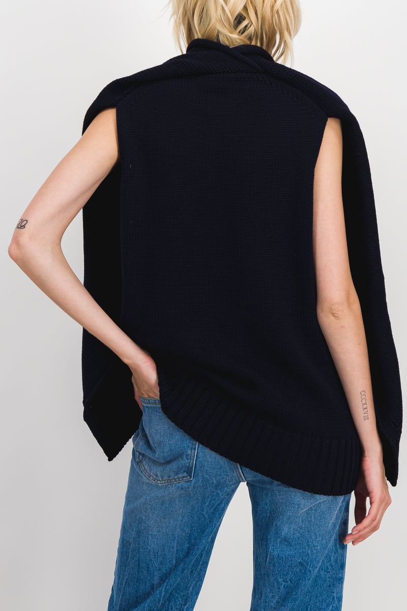 Jil Sander - Navy oversized turtleneck merino cape sweater