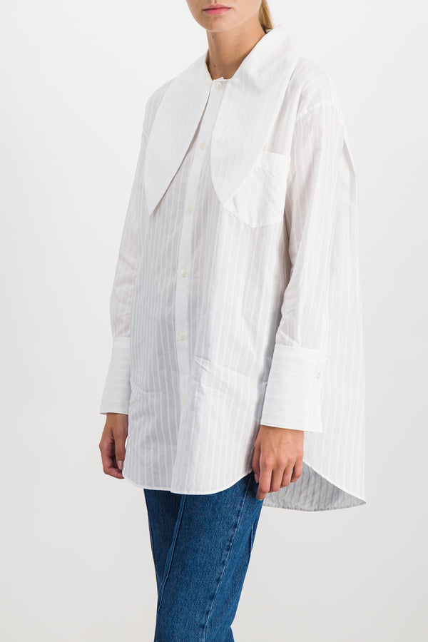 Fine striped long shirt with tie collar